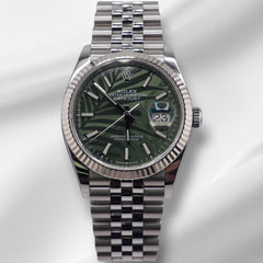 Rolex Datejust 36mm Steel Olive Green Dial Fluted Jubilee Watch 126234
