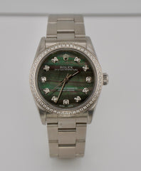 Rolex Oyster Perpetual 31mm 1ct Diamonds Black MOP Dial Watch 77080
