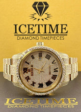 Ice Time 41mm Men's Automatic GOLD PLATED Steel Watch Iced Out 12ct Diamonds