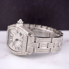 Cartier Roadster 33mm Ladies Watch Custom Iced Out 5ct Genuine Diamonds 2675