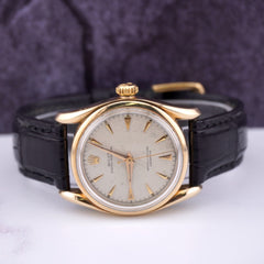 Rolex Vintage 34mm Oyster Perpetual 14K Yellow Gold Bombay Lugs Watch Ref 6092