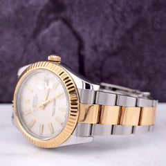 Rolex Men's Datejust 41mm 18k Gold & Steel Oyster White Index Dial Watch 116333