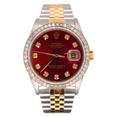 Rolex Mens Datejust 36mm 18k Yellow Gold & Steel ICED 1.75ct Diamonds Red Dial