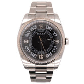 Rolex Men Oyster Perpetual 36mm Black Dial Arabic Steel Fluted Watch 116034