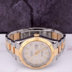 Rolex Men's Datejust 41mm 18k Gold & Steel Oyster White Index Dial Watch 116333