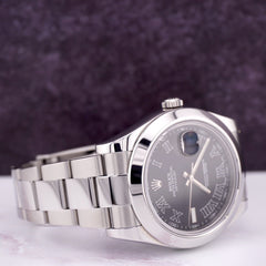 Rolex Mens 41mm Oyster Datejust II Black Roman Dial Auto Steel Watch Ref 116300