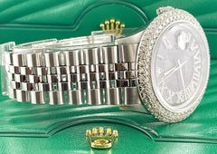 Rolex Men's Datejust 36mm Jubilee Steel Watch ICED 3.00ct Diamonds Black Dial