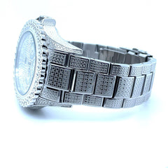 IceTime BLING 45mm Men's White Silver Steel Watch Iced 0.25ct Diamonds