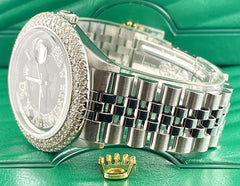 Rolex Men's Datejust 36mm Jubilee Steel Watch ICED 3.00ct Diamonds Black Dial