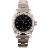 Rolex Oyster Perpetual 25mm Steel Watch Black Arabic Dial Papers 76080