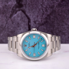 Rolex Oyster Perpetual 36mm Steel Mens Steel Watch Baby Blue Dial 116000