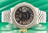 Rolex Men's Datejust 36mm Jubilee Steel Watch ICED 3.00ct Diamonds Black Dial