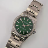 Rolex Oyster Perpetual 31mm 1.50ct Diamonds Green Dial Steel Automatic Watch