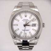 Rolex Mens 41mm Oyster Datejust II White Stick Dial Auto Steel Watch Ref 116300
