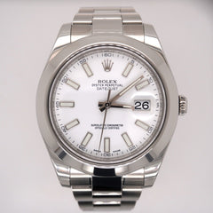 Rolex Mens 41mm Oyster Datejust II White Stick Dial Auto Steel Watch Ref 116300