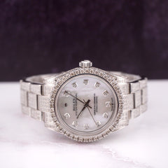 Rolex Oyster Perpetual 31mm Midsize ICED 8ct Diamonds Pearl Steel Watch 177234