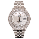 Rolex Men's Datejust 36mm Jubilee Steel Watch ICED 3.00ct Diamonds MOP Dial