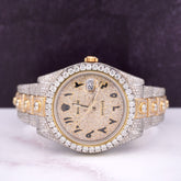 Rolex Mens Datejust 41mm Oyster 18k Yellow Gold & Steel Iced 25ct Diamond Arabic
