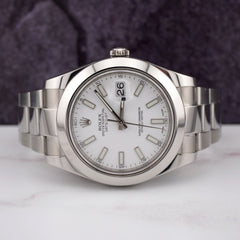 Rolex Mens 41mm Oyster Datejust II White Stick Dial Auto Steel Watch Ref 116300