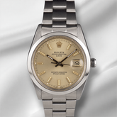 Rolex 34mm Oyster Perpetual Date Gold Dial Steel Men's Watch 15000 Papers