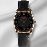 Rolex Cellini 33mm Danaos White Rose Gold Black Strap Mens Watch 4233/9