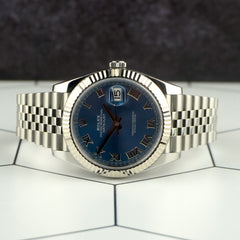 Rolex Datejust 41mm Steel White Gold Blue Roman Dial Men's Watch 126334