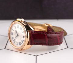 Cartier 35mm Cle 18K Rose Gold Diamond Silver Dial Automatic Ladies Watch 3950