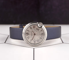 Cartier 30mm Ballon Blanc Diamond Bezel Silver Dial Ladies Steel Watch 4351