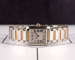 Cartier Tank Francaise 20mm Quartz Ladies 18k Gold/Steel Watch Silver Dial 3217