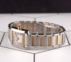 Cartier Tank Francaise 20mm Quartz Ladies 18k Gold/Steel Watch Silver Dial 3217