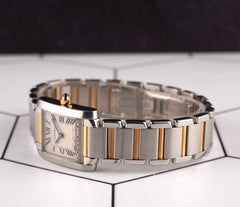 Cartier Tank Francaise 20mm Quartz Ladies 18k Gold/Steel Watch Silver Dial 3217