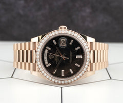 Rolex 40mm President Day-Date 18K Rose Gold Baguette Diamond Men Watch 228345RBR