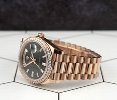 Rolex 40mm President Day-Date 18K Rose Gold Baguette Diamond Men Watch 228345RBR