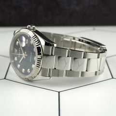 Rolex Datejust 36mm Steel White Gold Blue Diamond Dial Men's Watch 126234