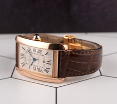 Cartier 31mm Tank Americaine XL Rose Gold Silver Dial Automatic Mens Watch 2927