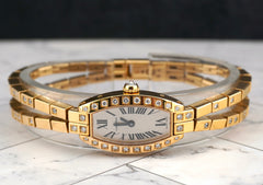 Cartier 27mm Lanières Tonneau 18K Yellow Gold Diamond Ladies Watch 2563