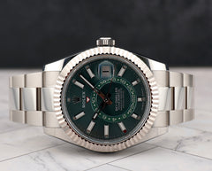 Rolex Sky-Dweller 42mm Mens 18K White Gold Bezel Steel Watch Green Dial 336934