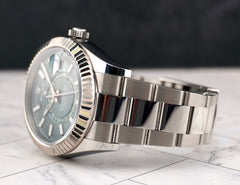 Rolex Sky-Dweller 42mm Mens 18K White Gold Bezel Steel Watch Green Dial 336934