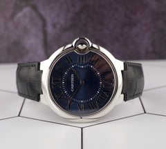 Cartier Ballon Bleu 42mm Automatic Blue Dial Platinum Men's Watch 3377 Papers