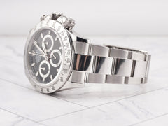 Rolex Daytona 40mm Stainless Steel Black Dial Smooth Oyster Watch 116520