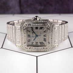 Cartier Santos 32mm Ladies Watch Iced 10ct White Diamonds Ref 2823