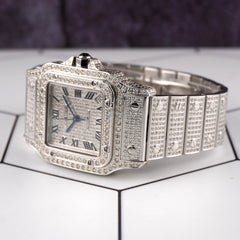 Cartier Santos 32mm Ladies Watch Iced 10ct White Diamonds Ref 2823
