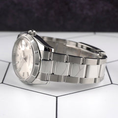Rolex 34mm Oyster Perpetual Date Silver Dial Steel Men's Watch with Card 115210