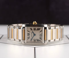 Cartier Tank Francaise 20mm Quartz Ladies 18k Gold & Steel Watch White Dial 2384