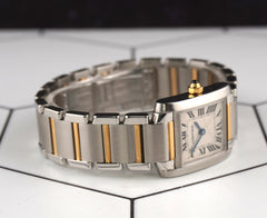Cartier Tank Francaise 20mm Quartz Ladies 18k Gold & Steel Watch White Dial 2384
