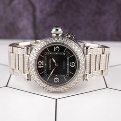 Cartier Pasha 40mm Black Dial Custom Iced Out 8ct Genuine Diamonds Ref 2790
