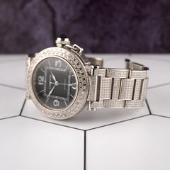 Cartier Pasha 40mm Black Dial Custom Iced Out 8ct Genuine Diamonds Ref 2790