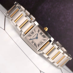 Cartier Tank Francaise 20mm Quartz Ladies 18k Gold & Steel Watch White Dial 2384