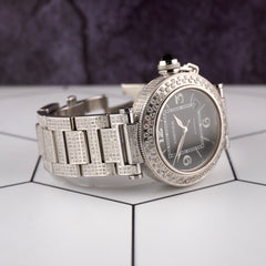 Cartier Pasha 40mm Black Dial Custom Iced Out 8ct Genuine Diamonds Ref 2790