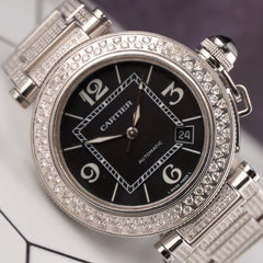 Cartier Pasha 40mm Black Dial Custom Iced Out 8ct Genuine Diamonds Ref 2790